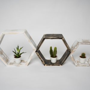 Set 3 rafturi de perete hexagonale, Iowa alb/negru