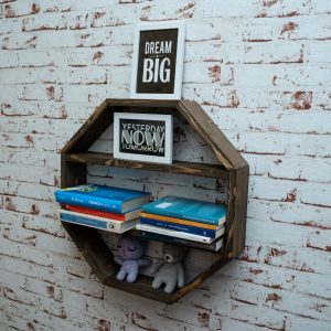 Raft de perete din lemn in forma octogonala Mendoza palisandru