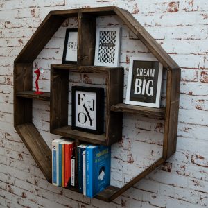 Raft de perete din lemn in forma octogonala Aruba palisandru