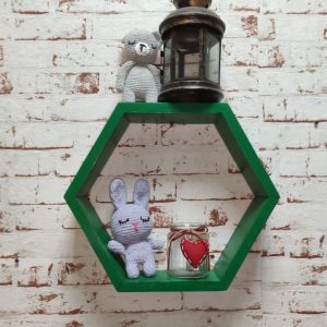 Raft de perete din lemn in forma hexagonala Carnival mare verde