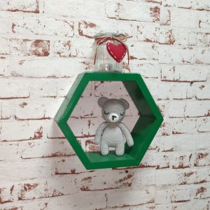 Raft de perete din lemn in forma hexagonala Carnival mic verde