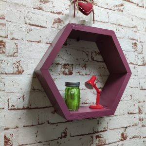 Raft de perete din lemn in forma hexagonala Carnival mic magenta