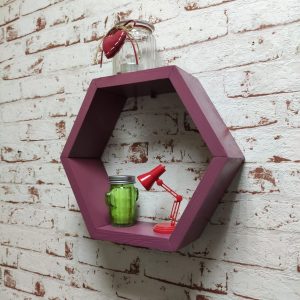 Raft de perete din lemn in forma hexagonala Carnival mare magenta