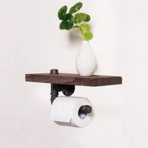 Suport hartie igienica in stil industrial, Hull, negru/palisandru