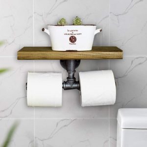 Suport hartie igienica in stil industrial, Luton, negru/palisandru