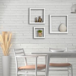 Set 3 rafturi de perete, Lisabona, alb, 32x32x11.4 cm, 28x28x11.4 cm, 23.5x23.5x11.4 cm