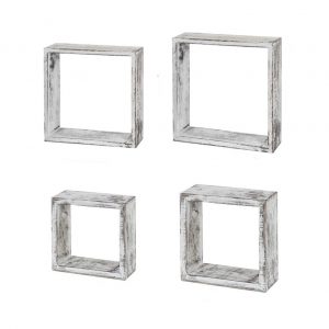 Set 4 rafturi patrate, Shabby Sheek Wood, 30.4x30.4x9.4 cm, alb antichizat