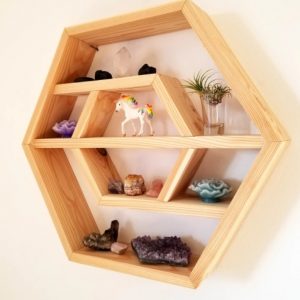 Raft de perete in forma hexagonala, HexWood 2, 55x50x9.4 cm, natur