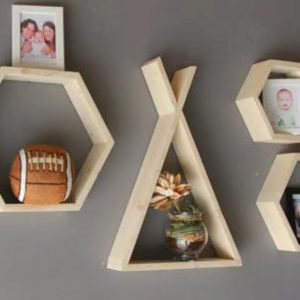 Set 4 rafturi de perete din lemn, Missouri, 32.5 x 32.5 x 9.4 cm, natur