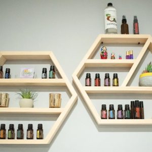 Set 2 rafturi in forma hexagonala, HexWood 4, 55x50x9.4 cm, natur