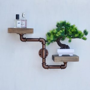 Raft de perete in stil industrial, Woodhall, 30x30x10 cm, negru/nuc