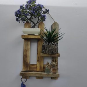 Cuier cu 3 agatatori si etajere, Nisa, 35 x 60 x 13 cm, natur