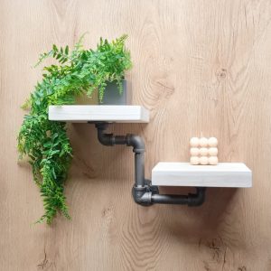 Raft de perete in stil industrial, Woodhall 2, 20x20x10 cm, negru/alb