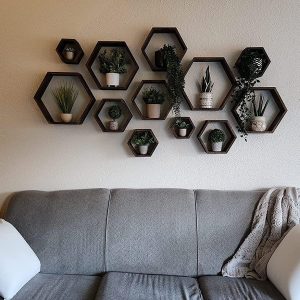 Set 12 rafturi perete Hexa Wood, cu prindere ascunsa, lemn masiv, wenge