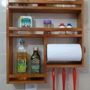 Raft de perete pentru bucatarie, Tek Wood,80x60x9.4 cm, lemn masiv, pin