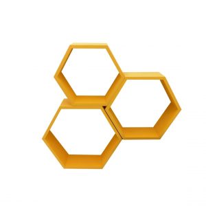 Set 3 rafturi de perete din lemn, in forma hexagonala, cu prindere ascunsa, Carnival, orange, 37,5 x 32,5 x 9,5 cm, 32,5 x 28 x 9,5 cm, 27,5 x 24 x 9,5 cm