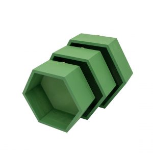 Set 3 rafturi de perete din lemn, in forma hexagonala, cu prindere ascunsa, Kapak, verde