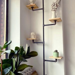 Raft de perete in stil industrial, Brookside, 60x150x20 cm, natur/negru