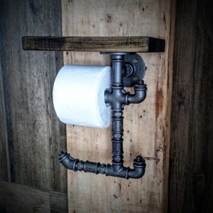 Suport hartie igienica in stil industrial, Camblesforth, 30x40x20 cm, nuc/negru