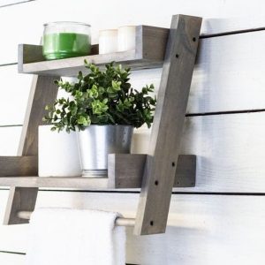 Raft de perete pentru baie , Thermopolis, lemn masiv, 40x40x20 cm, gri