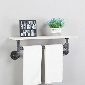 Raft de baie cu suport prosop in stil industrial, Malaga, 50x25x20 cm, alb/negru