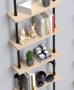 Biblioteca in stil industrial, Edvin Loach, 50 x 175 x 20 cm, negru/natur