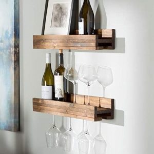 Set 2 rafturi pentru sticle de vin si pahare, Wine Cellar, 50x9.4x13 cm, nuc