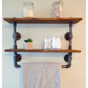 Raft de baie cu portprosop in stil industrial, Patrington, 50x50x20 cm, nuc/negru