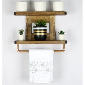 Raft de baie cu portprosop in stil industrial, Fahndorf, 40x40x11.4 cm, nuc