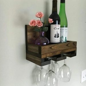 Suport sticle de vin si pahare, Baciusuci, 30x25x13 cm, nuc