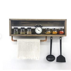 Raft de bucatarie cu portprosop in stil industrial, Saxmundham, 70x28x10 cm, nuc