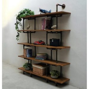 Biblioteca in stil industrial, Sutton, 100x120x20 cm, nuc/negru