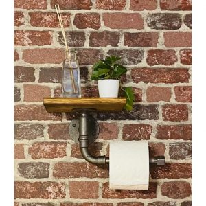 Suport hartie igienica in stil industrial, Galway, 30x20x20 cm, nuc/negru