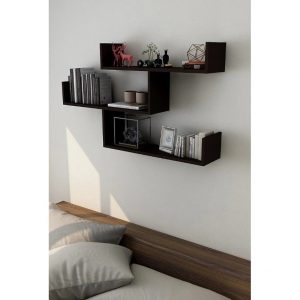 Raft de perete din lemn, Peterborough, 70x40x11.4 cm, negru