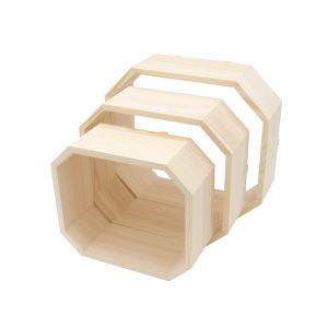 Set 3 rafturi de perete in forma octogonala, Octa Wood, natur, 32x32x11.4 cm, 28x28x11.4 cm, 23.5x23.5x11.4 cm
