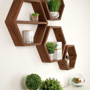 Set 4 rafturi in forma hexagonala, Timber, nuc