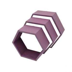 Set 3 rafturi de perete din lemn in forma hexagonala Carnival indigo