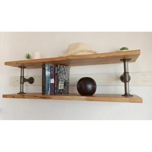 Raft de perete in stil industrial, Hacheston, 60x28x20 cm, natur/negru