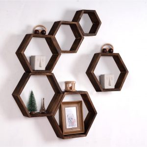 Set 6 rafturi din lemn masiv, Hexa, Nuc