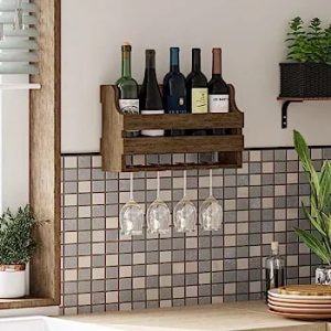 Suport pentru sticle de vin si pahare, Vino Wood, 42x24x11.2 cm, nuc