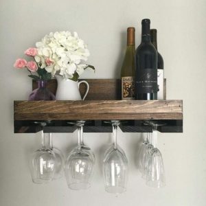 Raft pentru sticle de vin si pahare, Wink Wine, 50x15.5x13.2 cm, nuc