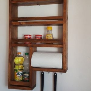 Raft de perete pentru bucatarie, Tek Wood, 80x60x9.4 cm, lemn masiv, nuc