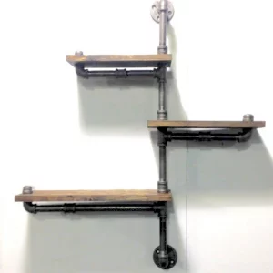 Raft de perete in stil industrial, Old Storridge, 45x50x20 cm, negru/nuc