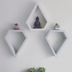 Set 3 rafturi din lemn, Lacrima Wood, 43x24x9.4 cm, alb