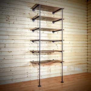 Biblioteca in stil industrial, Worgret, 60x150x20 cm, negru/nuc