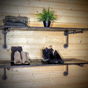 Set 2 rafturi de perete in stil industrial, Madresfield, 60x25x30 cm, negru