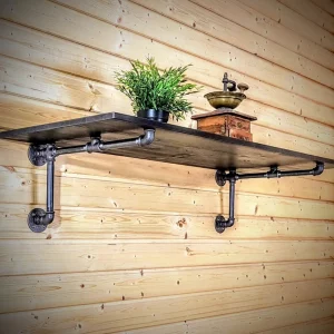 Raft de perete in stil industrial, Waterhead, 60x25x30 cm, negru