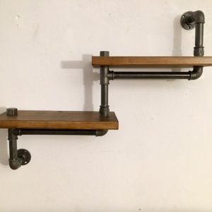 Raft de perete in stil industrial, Shrawley, 70x40x20 cm, nuc/negru