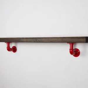 Raft de perete in stil industrial, Gloucester, 60x15x20 cm, rosu/nuc