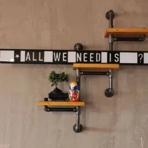 Raft de perete in stil industrial, Crossogue, 50x50x20 cm, nuc/negru